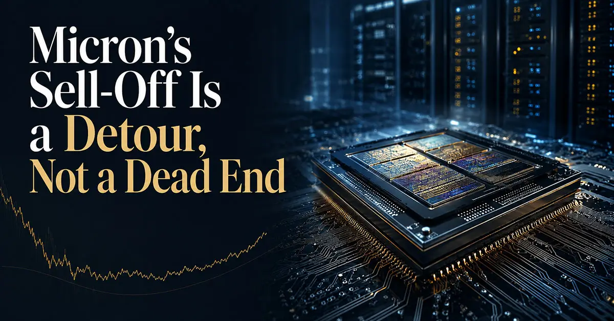 High-bandwidth memory chip illustrating Micron Technology’s role in AI infrastructure and the semiconductor investment cycle.